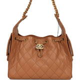Chanel Small 25 Hobo Bag Caramel Caviar Antique Gold Hardware