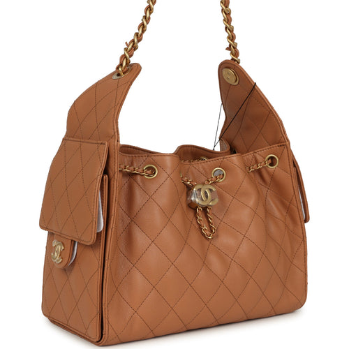 Chanel Small 25 Hobo Bag Caramel Caviar Antique Gold Hardware