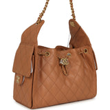 Chanel Small 25 Hobo Bag Caramel Caviar Antique Gold Hardware