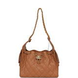 Chanel Small 25 Hobo Bag Caramel Caviar Antique Gold Hardware