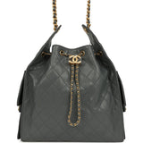 Chanel Medium 25 Hobo Bag Dark Grey Caviar Antique Gold Hardware