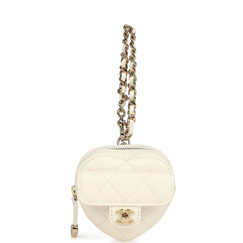 Chanel CC In Love Heart Charm White Lambskin Light Gold Hardware