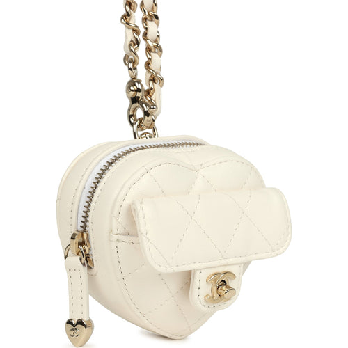 Chanel CC In Love Heart Charm White Lambskin Light Gold Hardware