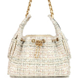 Chanel Small 25 Hobo Bag White Multicolored Tweed Antique Gold Hardware
