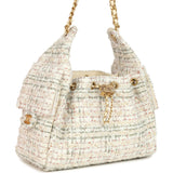 Chanel Small 25 Hobo Bag White Multicolored Tweed Antique Gold Hardware