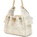 Chanel Small 25 Hobo Bag White Multicolored Tweed Antique Gold Hardware