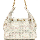 Chanel Small 25 Hobo Bag White Multicolored Tweed Antique Gold Hardware