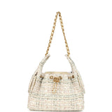 Chanel Small 25 Hobo Bag White Multicolored Tweed Antique Gold Hardware