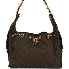Chanel Small 25 Hobo Bag Khaki Toile Canvas Antique Gold Hardware