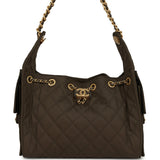 Chanel Small 25 Hobo Bag Khaki Toile Canvas Antique Gold Hardware