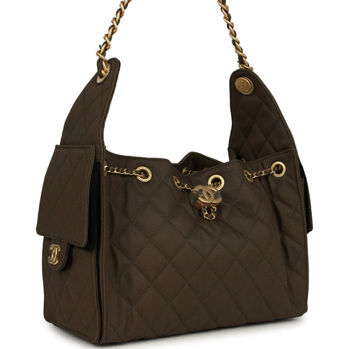 Chanel Small 25 Hobo Bag Khaki Toile Canvas Antique Gold Hardware