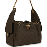 Chanel Small 25 Hobo Bag Khaki Toile Canvas Antique Gold Hardware