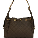 Chanel Small 25 Hobo Bag Khaki Toile Canvas Antique Gold Hardware