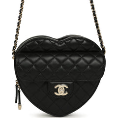 Chanel CC In Love Large Heart Bag with Chain Black Lambskin Light Gold Hardware