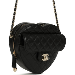 Chanel CC In Love Large Heart Bag with Chain Black Lambskin Light Gold Hardware