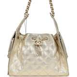 Chanel Small 25 Hobo Bag Metallic Gold Caviar Light Gold Hardware