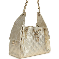 Chanel Small 25 Hobo Bag Metallic Gold Caviar Light Gold Hardware