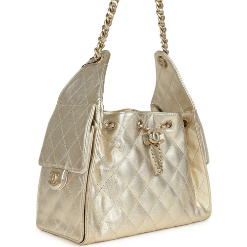 Chanel Small 25 Hobo Bag Metallic Gold Caviar Light Gold Hardware