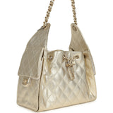 Chanel Small 25 Hobo Bag Metallic Gold Caviar Light Gold Hardware