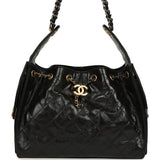 Pre-owned Chanel Small 25 Hobo Bag Black Shiny Crumpled Calfskin Mixed Metal Hardware - Thumbnail View 1
