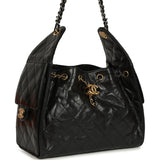 Pre-owned Chanel Small 25 Hobo Bag Black Shiny Crumpled Calfskin Mixed Metal Hardware - Thumbnail View 2