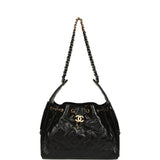 Pre-owned Chanel Small 25 Hobo Bag Black Shiny Crumpled Calfskin Mixed Metal Hardware - Thumbnail View 6