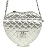 Chanel CC In Love Large Heart Bag with Chain Silver Metallic Lambskin Silver Hardware