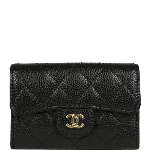 Chanel Classic Card Holder Wallet Black Caviar Gold Hardware