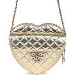 Chanel CC In Love Large Heart Bag with Chain Gold Metallic Lambskin Light Gold Hardware