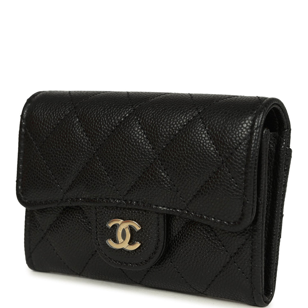 Chanel Classic Card Holder Wallet Black Caviar Light Gold Hardware