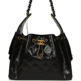Chanel Small 25 Hobo Bag Black Shiny Crumpled Calfskin Mixed Metal Hardware