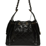 Chanel Small 25 Hobo Bag Black Shiny Crumpled Calfskin Mixed Metal Hardware