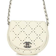 Pre-owned Chanel Perforated Messenger Bag White Caviar Silver Hardware