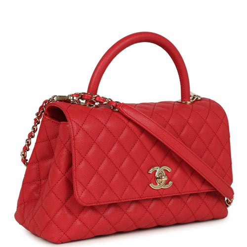 Chanel Medium Coco Handle Flap Bag Red Caviar Light Gold Hardware