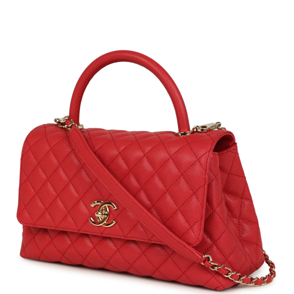 Chanel Medium Coco Handle Flap Bag Red Caviar Light Gold Hardware