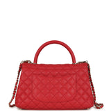 Chanel Small Coco Handle Flap Bag Red Caviar Light Gold Hardware