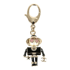 Chanel Gabrielle Doll Key Ring Black Resin & Faux Pearls Light Gold Tone Hardware