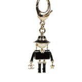 Chanel Gabrielle Doll Key Ring Black Resin & Faux Pearls Light Gold Tone Hardware