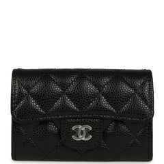 Chanel Classic Card Holder Wallet Black Caviar Silver Hardware