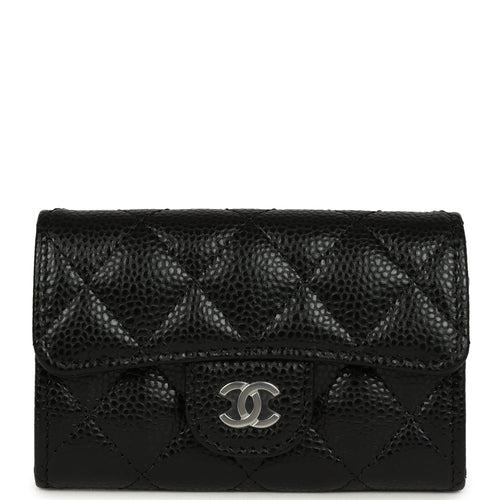 Chanel Classic Card Holder Wallet Black Caviar Silver Hardware