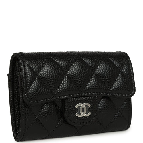 Chanel Classic Card Holder Wallet Black Caviar Silver Hardware