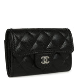 Chanel Classic Card Holder Wallet Black Caviar Silver Hardware