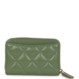 Chanel Classic Zipped Coin Purse Wallet Khaki Shiny Caviar Light Gold Hardware