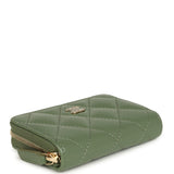 Chanel Classic Zipped Coin Purse Wallet Khaki Shiny Caviar Light Gold Hardware