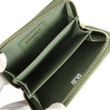 Chanel Classic Zipped Coin Purse Wallet Khaki Shiny Caviar Light Gold Hardware