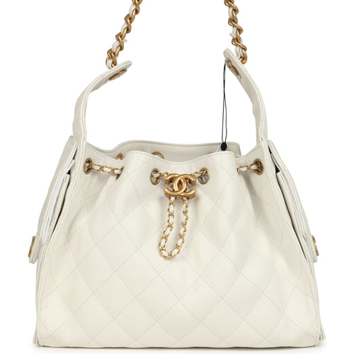 Chanel Small 25 Hobo Bag White Caviar Antique Gold Hardware