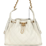 Chanel Small 25 Hobo Bag White Caviar Antique Gold Hardware