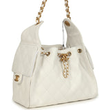 Chanel Small 25 Hobo Bag White Caviar Antique Gold Hardware