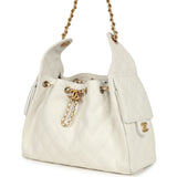 Chanel Small 25 Hobo Bag White Caviar Antique Gold Hardware