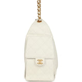 Chanel Small 25 Hobo Bag White Caviar Antique Gold Hardware